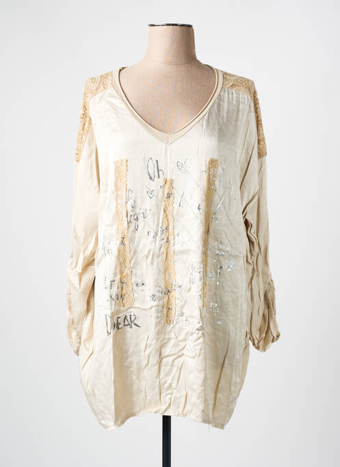 T-shirt coupe droite manches 3/4 beige PIMENT ROUGE femme