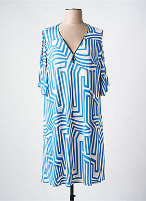 Robe mi-longue imprimé fantaisie manches courtes bleu 2W PARIS femme