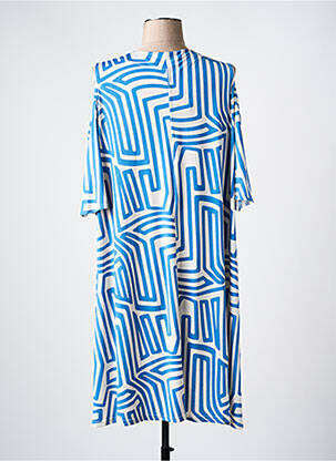 Robe mi-longue imprimé fantaisie manches courtes bleu 2W PARIS femme