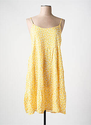 Robe mi-longue imprimé fantaisie fines bretelles jaune CHRISTY femme