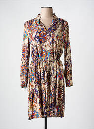 Robe mi-longue imprimé fantaisie manches longues beige LA FEE MARABOUTEE femme