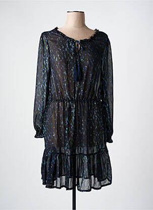 Robe mi-longue imprimé fantaisie manches longues bleu DEELUXE femme