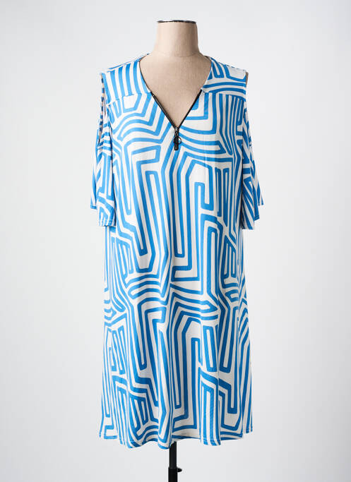 Robe mi-longue imprimé fantaisie manches courtes bleu 2W PARIS femme