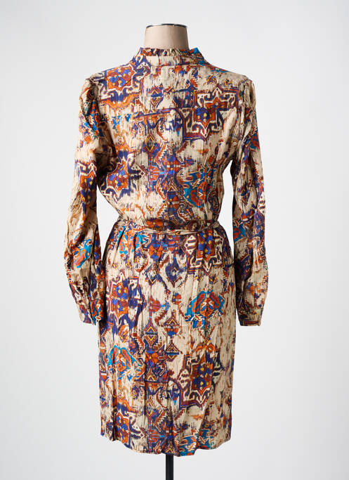 Robe mi-longue imprimé fantaisie manches longues beige LA FEE MARABOUTEE femme