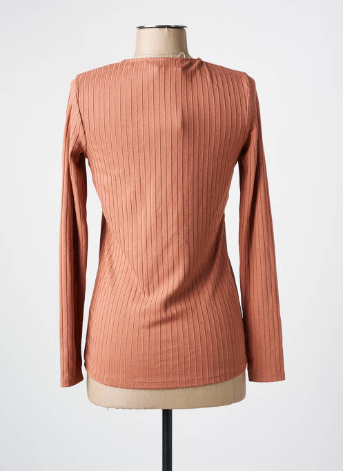 T-shirt col v manches longues marron COTTON BROTHERS femme