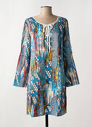 Robe courte manches longues manches longues bleu ARELINE femme