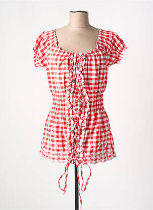 Top col carré manches courtes rouge CODE SECRET femme