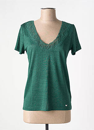 T-shirt col v manches courtes vert LPB femme