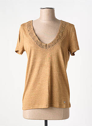 T-shirt col v manches courtes marron LPB femme