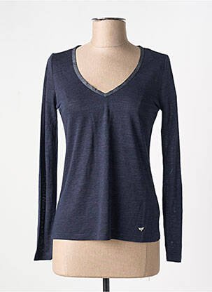 Top col v manches longues bleu LPB femme