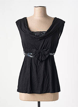 Top stretch manches courtes noir GANJANA femme