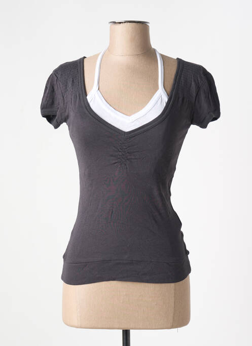 T-shirt col v manches courtes gris ONLY femme