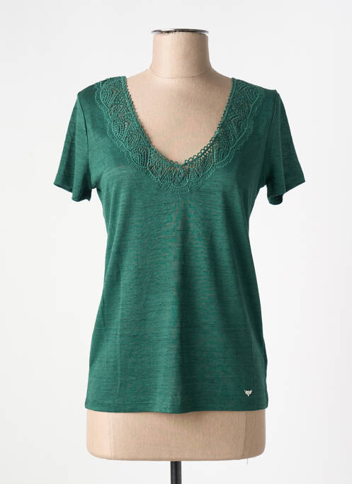 T-shirt col v manches courtes vert LPB femme