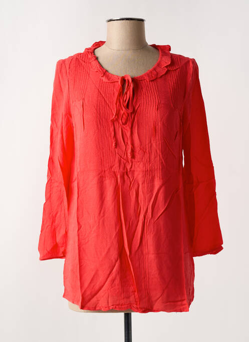 Blouse tissage popeline manches longues rouge ARELINE femme
