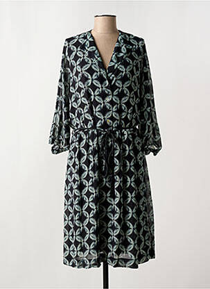 Robe mi-longue manches 3/4 manches 3/4 bleu ARELINE femme
