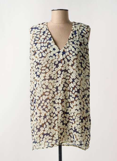 Tunique sans manche tissage crêpe bleu ARELINE femme