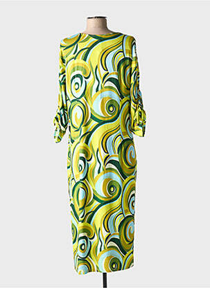 Robe mi-longue manches 3/4 manches 3/4 vert BARANDI femme