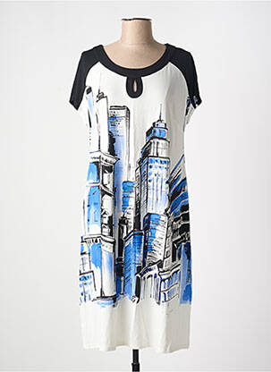 Robe mi-longue imprimé fantaisie manches courtes bleu BARANDI femme