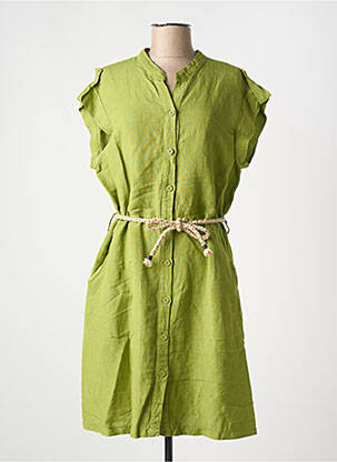 Robe mi-longue tissage crêpe manches courtes vert PAKO LITTO femme