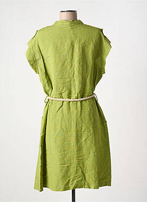 Robe mi-longue tissage crêpe manches courtes vert PAKO LITTO femme