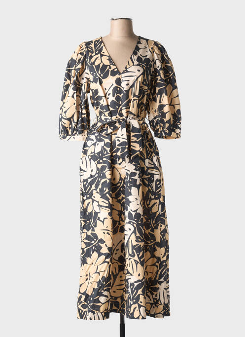 Robe longue imprimé fleurs manches courtes beige GRACE & MILA femme