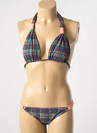 Maillot de bain 2 pièces fermeture liens à nouer haut triangles vert DESPI femme