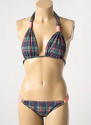 Maillot de bain 2 pièces fermeture liens à nouer haut triangles vert DESPI femme