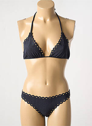Maillot de bain 2 pièces fermeture liens à nouer haut triangles noir DESPI femme