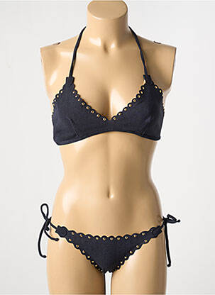 Maillot de bain 2 pièces fermeture liens à nouer haut triangles noir DESPI femme
