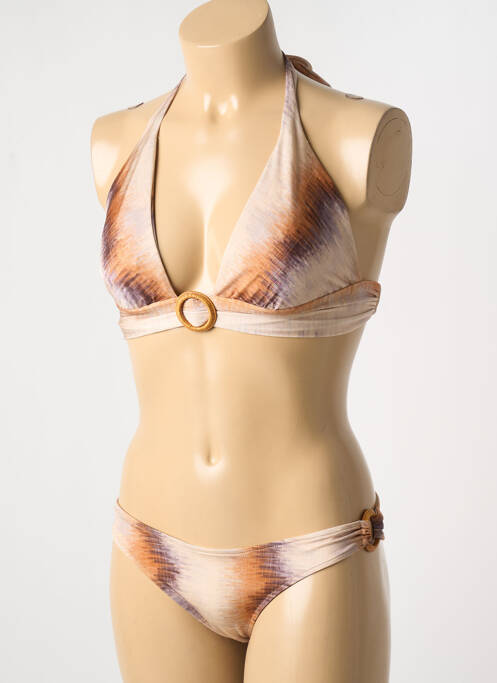 Maillot de bain 2 pièces fermeture liens à nouer haut triangles marron DESPI femme