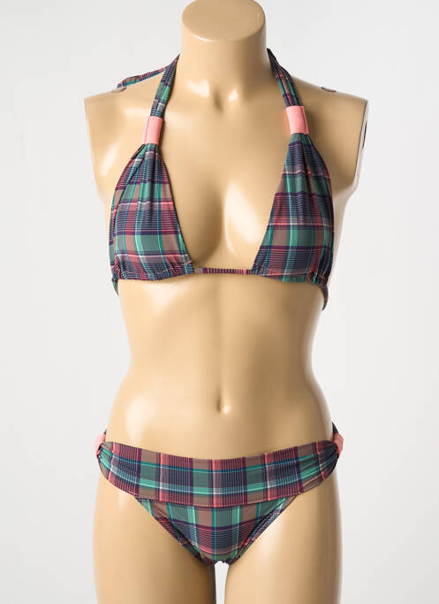 Maillot de bain 2 pièces fermeture liens à nouer haut triangles vert DESPI femme