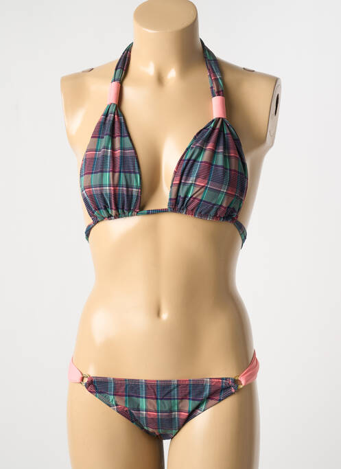 Maillot de bain 2 pièces fermeture liens à nouer haut triangles vert DESPI femme