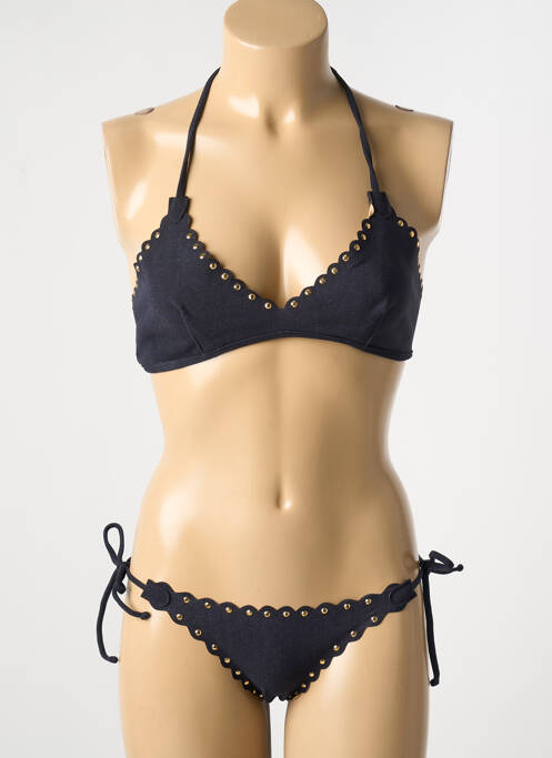 Maillot de bain 2 pièces fermeture liens à nouer haut triangles noir DESPI femme