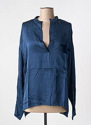 Blouse poignets boutonnés avec fente manches longues bleu 8PM femme