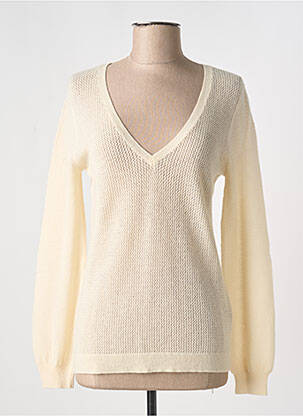 Pull maille ajourée manches longues beige MAJESTIC FILATURES femme