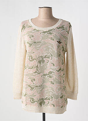 Pull maille ajourée manches longues beige AERONAUTICA femme