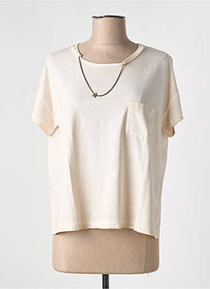T-shirt coupe droite manches courtes beige 8PM femme