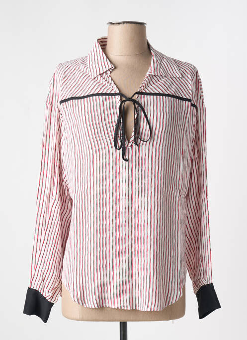 Blouse poignets boutonnés avec fente manches longues blanc 8PM femme