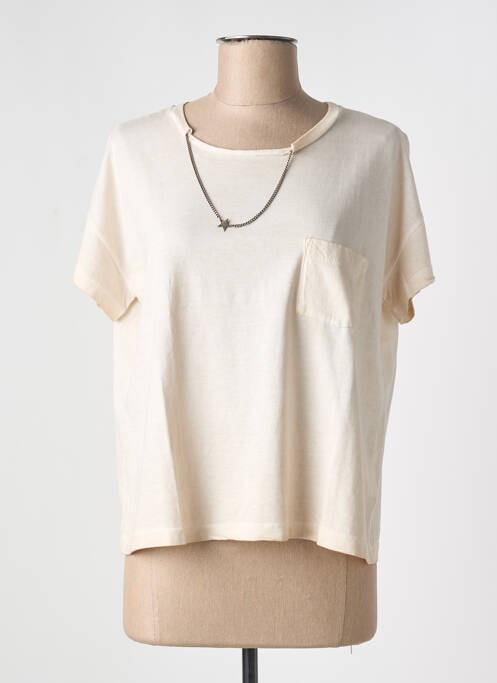 T-shirt coupe droite manches courtes beige 8PM femme