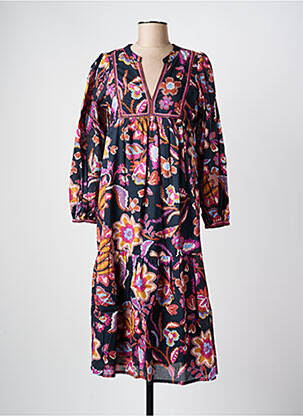 Robe mi-longue imprimé fleurs manches longues noir MOLLY BRACKEN femme
