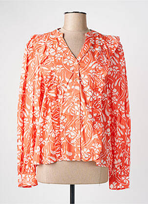 Chemisier imprimé fleurs manches longues orange ICHI femme