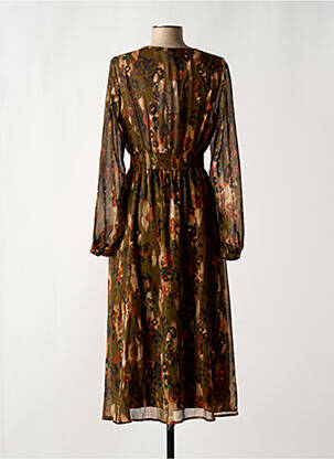 Robe mi-longue imprimé fantaisie manches longues vert LPB femme