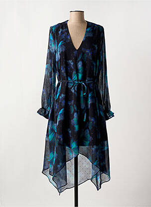Robe mi-longue imprimé fantaisie manches longues bleu LPB femme