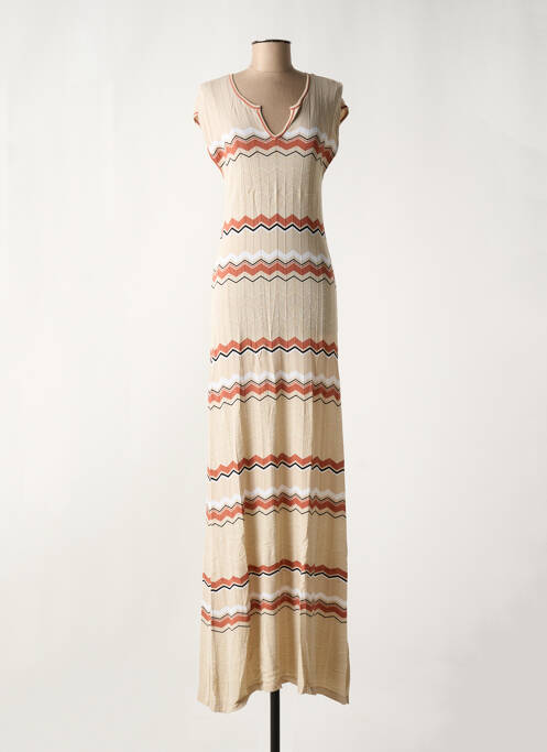 Robe longue manches courtes manches courtes beige CREAM femme