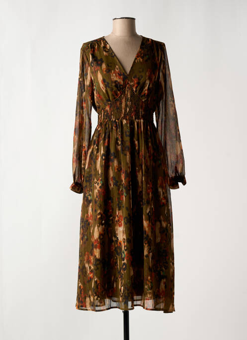 Robe mi-longue imprimé fantaisie manches longues vert LPB femme