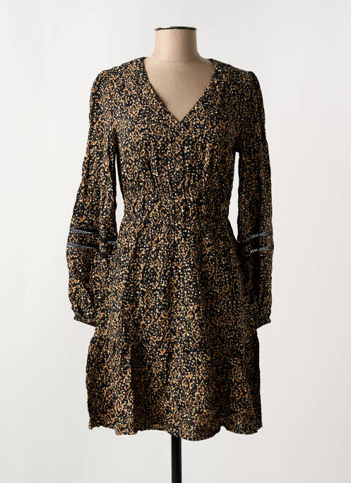 Robe mi-longue imprimé fantaisie manches longues noir GARCIA femme