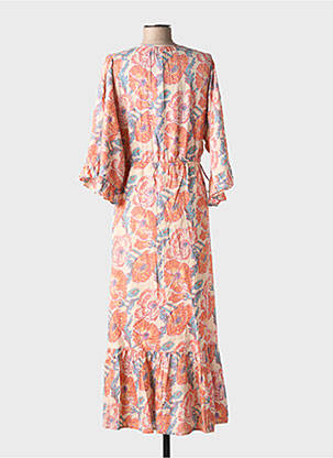 Robe longue imprimé fleurs manches 3/4 orange SWILDENS femme