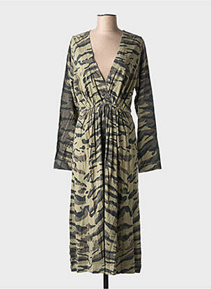 Robe mi-longue manches longues manches longues vert LEON & HARPER femme