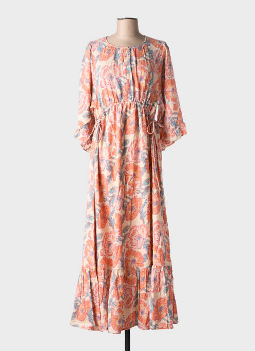 Robe longue imprimé fleurs manches 3/4 orange SWILDENS femme