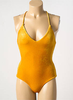 Maillot de bain 1 pièce effet matière satinée haut soutien-gorge balconnet jaune ALBERTINE femme